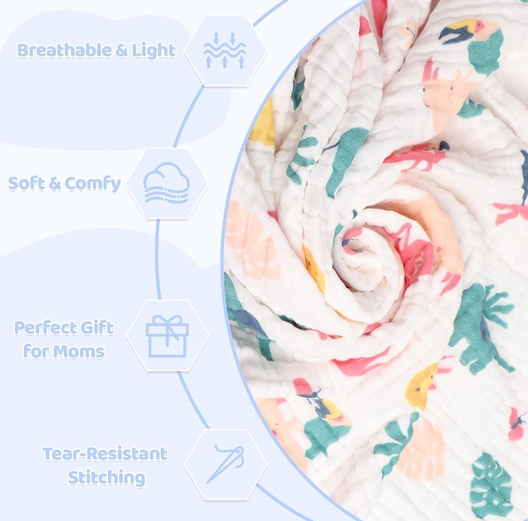 6 - Layers Muslin Bath Towels -100*50 cms Assorted Designs - Image 5