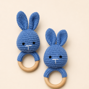 Blue Bunny Crochet Wooden Rattle(Pack of 1)
