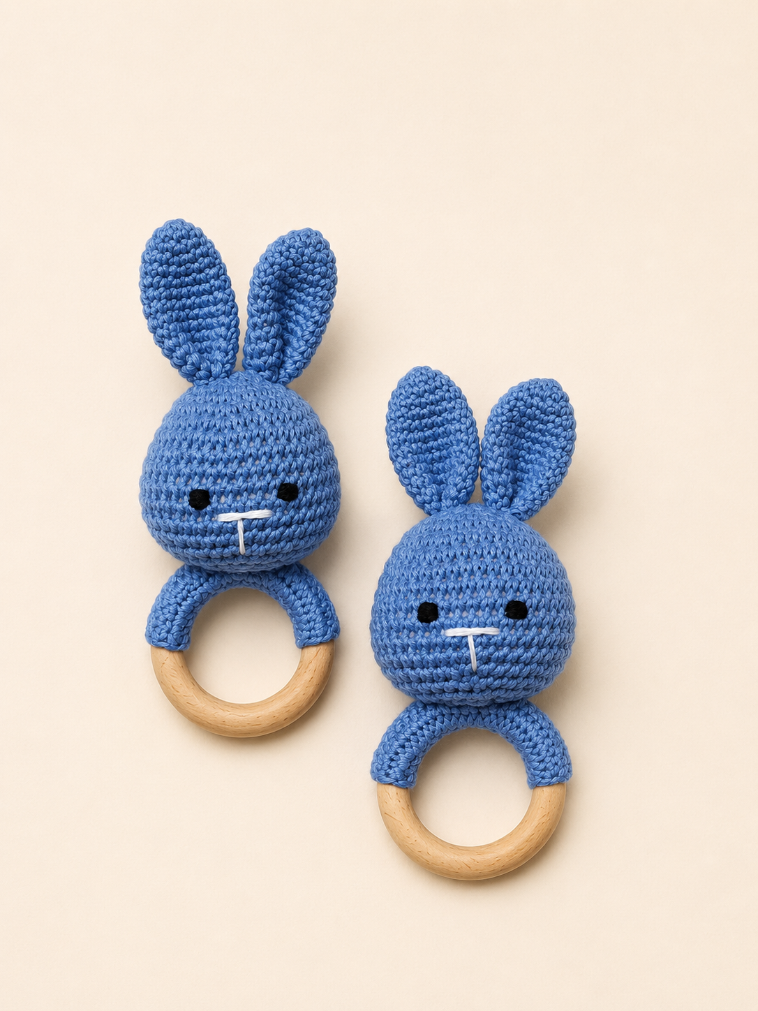 Blue Bunny Crochet Wooden Rattle(Pack of 1)