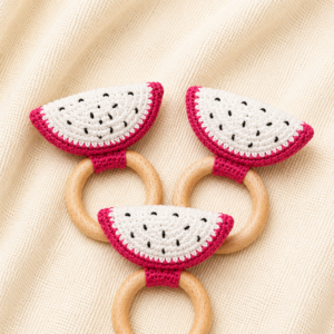Crochet Dragon Fruit Wooden Rattle Teether(Pack of 1)