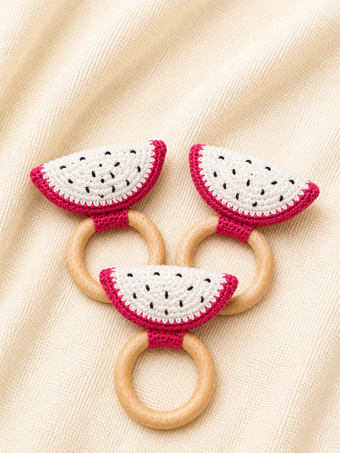 Crochet Dragon Fruit Wooden Rattle Teether(Pack of 1)