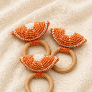 Orange Crochet Wooden Rattle Teether(Pack of 1)