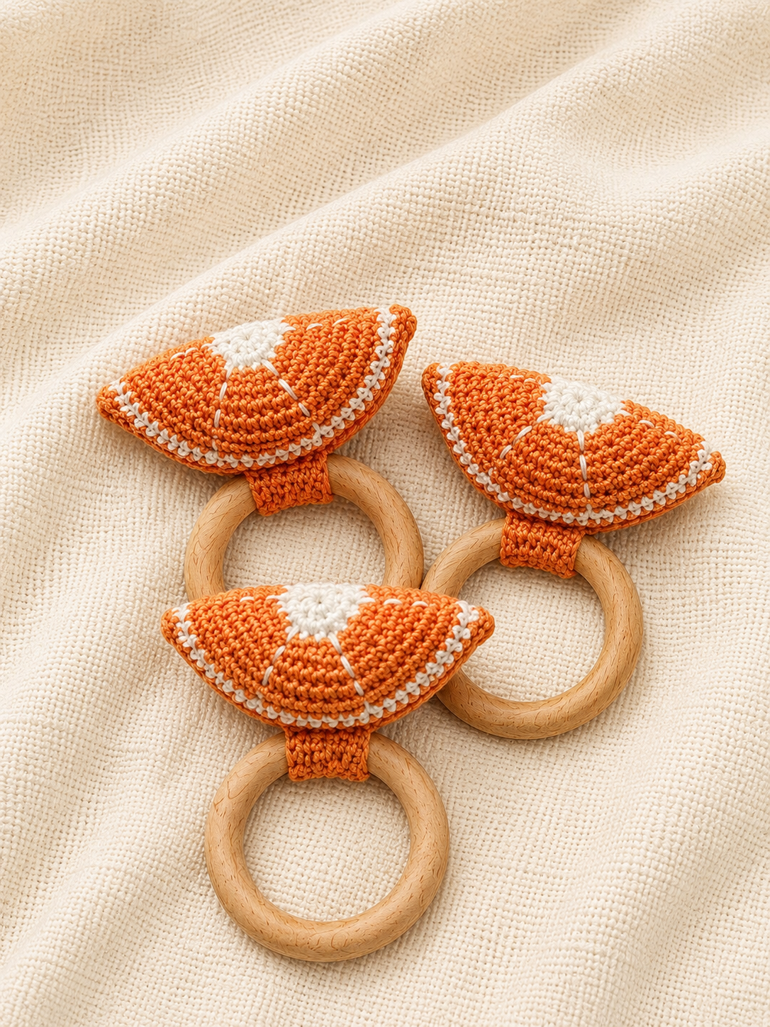 Orange Crochet Wooden Rattle Teether(Pack of 1)