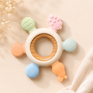 Silicone & Wooden Baby Teether Ring