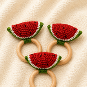 Watermelon Crochet Wooden Rattle Teether(Pack of 1)