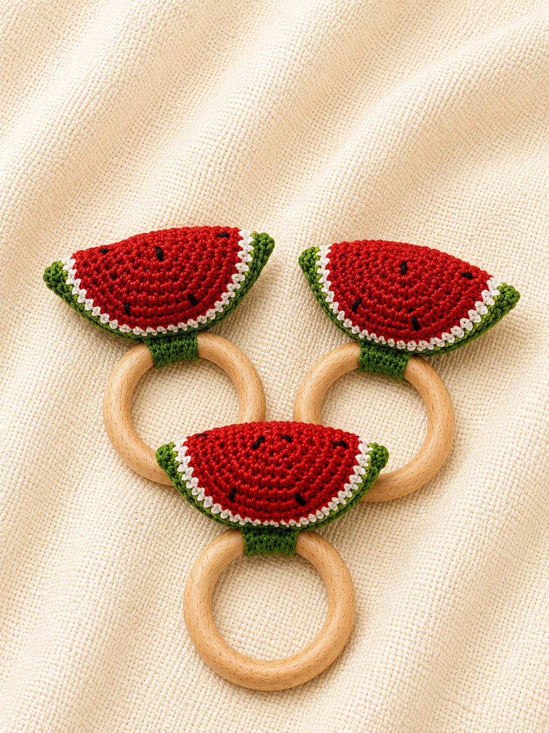 Watermelon Crochet Wooden Rattle Teether(Pack of 1)