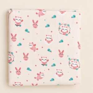Pink Owl & Bunny Print - Muslin Swaddle - (100*100 cms)