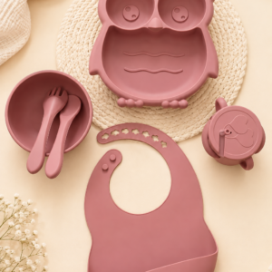 Owl Themed - 6 pcs Silicon Baby Feeding Set