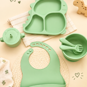 Dino Themed - 6 pcs Silicon Baby Feeding Set