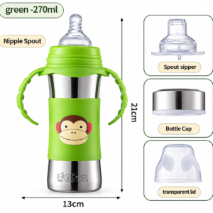 3 in 1 Steel Feeding Bottle - Green Monkey